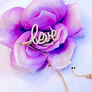 NWT Style Collection Cursive LOVE Pendant Necklace Gold with Sparkly CZ Stones